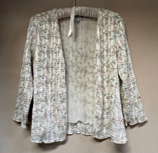 Alberto Makali Textured Sequin Open Front Cardigan Sweater Medium Ivory Boho