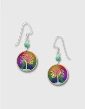 Multicolor Tree Print Copper Disc Earrings Lemon Tree Sterling Hook Handmade USA