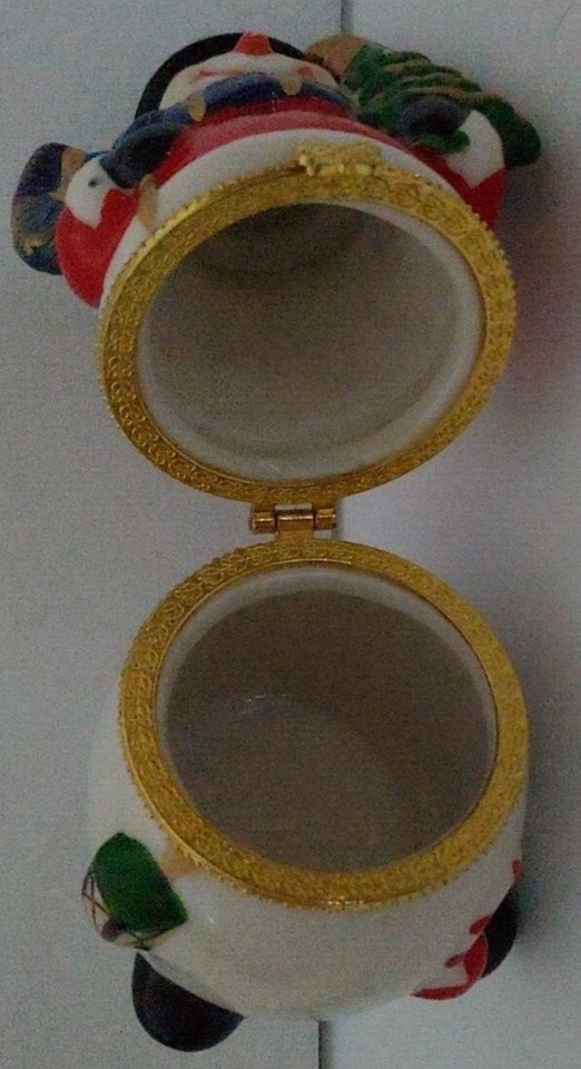 Christmas Snowman holding X Mas tree Porcelain Hinged Trinket Box (PHB