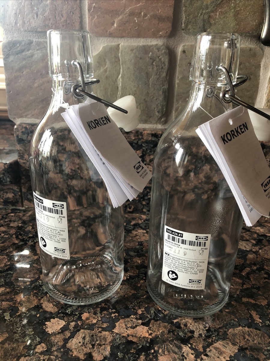 Lot IKEA KORKEN Bottles With Stopper Clear Glass 17 oz