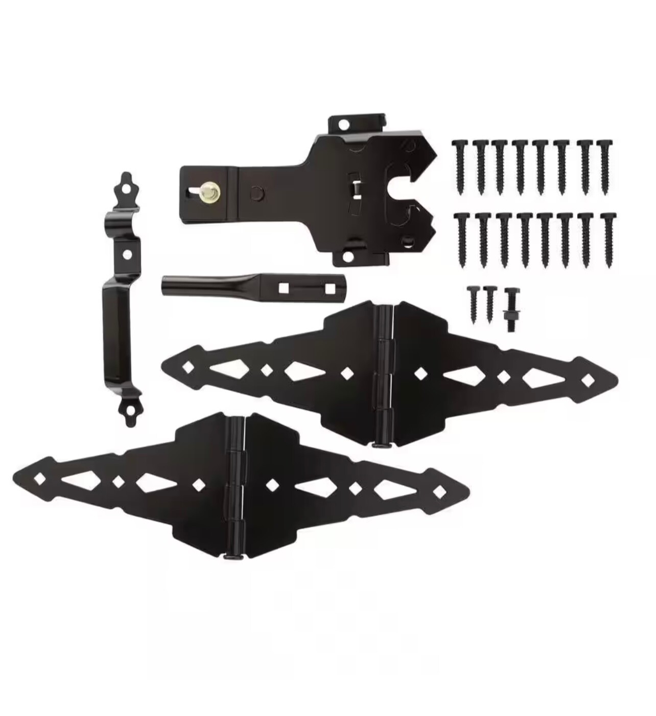 Deluxe Heavy Duty Self Latching, Gate Latch And Hinges Kit Black Finish Outdoor