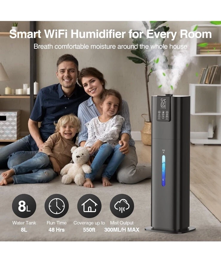 Humidifiers for Bedroom Large Room Office Cool Mist Air Humidifier 8L/2.11Gal US - Image 2 of 4