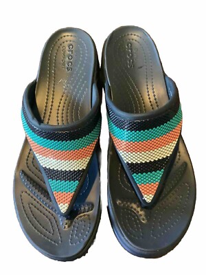 Crocs thong sandals flip-flops Monterey bead stripe blue women s size 10