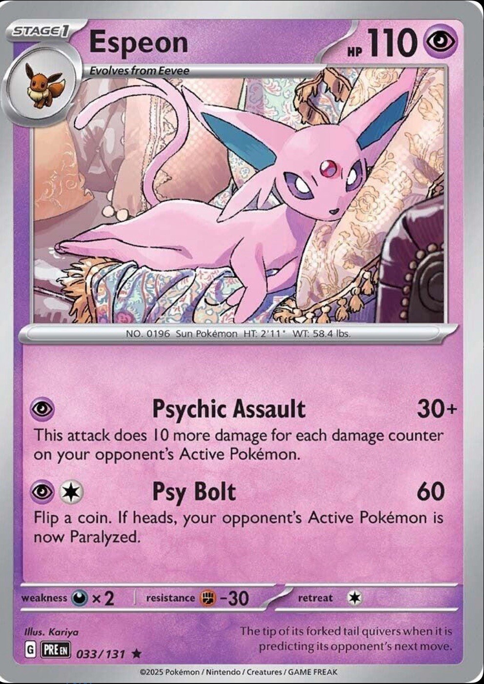 033/131 Espeon Holo/Shiny Foil Pokemon Prismatic Evolutions Single Card