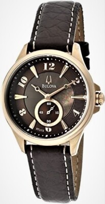Bulova 97L113 Gold Tone Watch Brown Leather Strap Quartz Sub Seconds Bulova Gold Plated Case Leather Wristwatches for sale | eBay main image 3