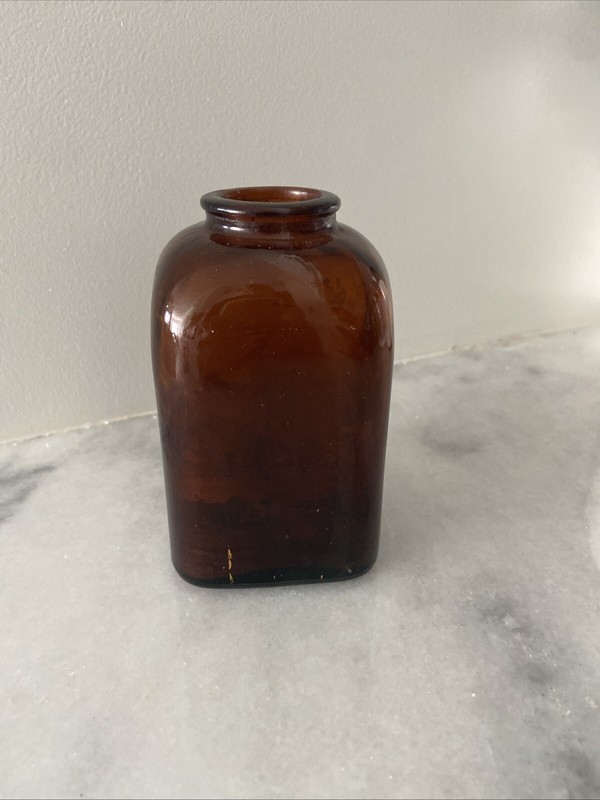Antique Amber No Neck Snuff Apothecary Medicine 4 Dot Bottle Hood Condition 4”