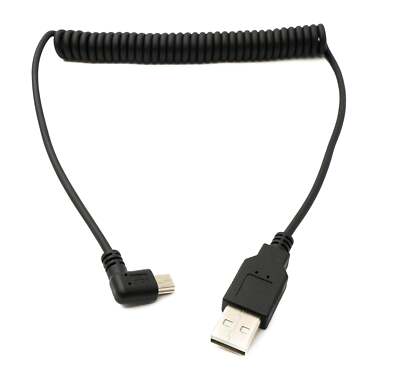 USB 2.0 Kabel 120 cm Typ A Stecker zu Mini B Stecker Spirale Winkel in Schwarz