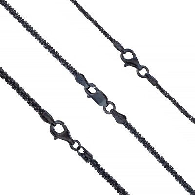 925 Sterling Silber Schwarz Rhodium 2mm 2,5mm 3mm Funkelnde Margarita Rock Kette