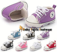 Boy Girl Infant Classic Canvas Flannel Lined Casual Baby Shoes 0-18 Months