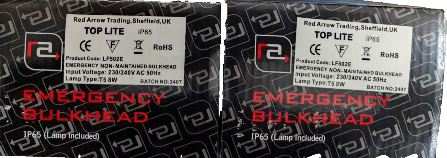 4 x RED ARROW  EMERGENCY MAINTAINTED NON MAINTAINED BULKHEAD, IP65 LAMP INCLUDED