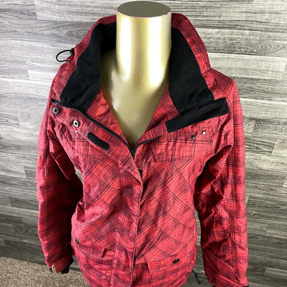 Chaqueta para mujer PULSE ME con aislamiento de cremallera roja/negra a cuadros con capucha esquí snowboard pequeña Foto 3 de 4