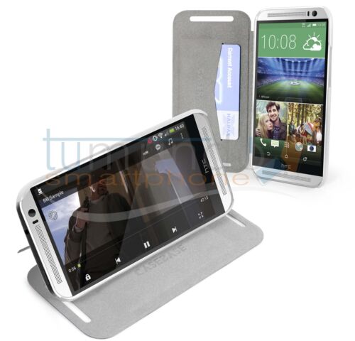 Cover Support Casebase Leather White for HTC One 2 M8 Case Flip Book - Picture 1 of 1