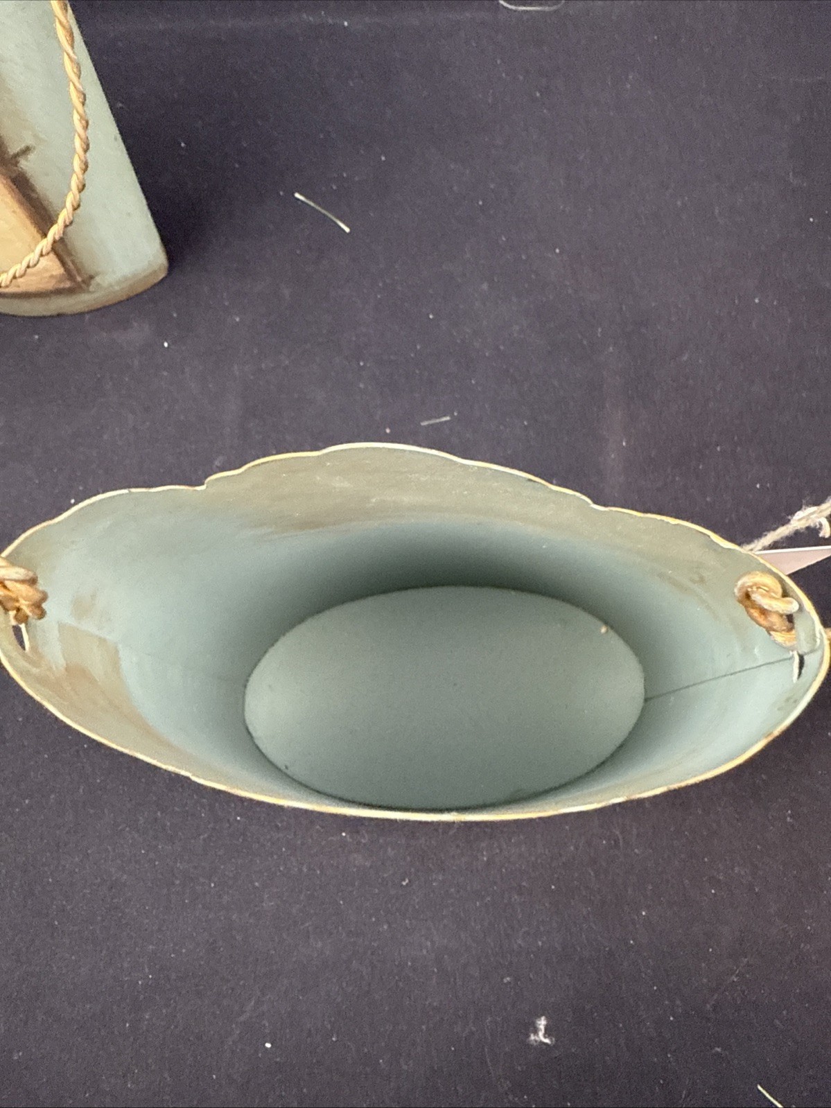 Wall Pocket Planters Sage & GOLD METAL PLANTER French Garden BASKET DECOR Pair!