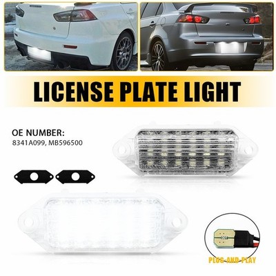 For 2007-2016 Mitsubishi Lancer EVO X White 18-SMD LED License Plate Lights 2PCS