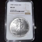 1987 Silver American Eagle (NGC MS-69) Brown Label Real Nice Coin