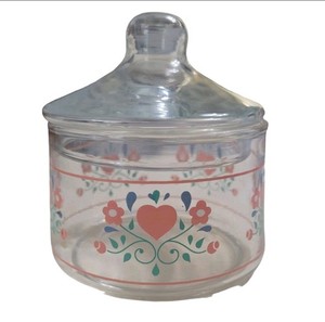 Vintage Cottage Core Apothecary Glass Vanity Jar Forever Yours Hearts Vines