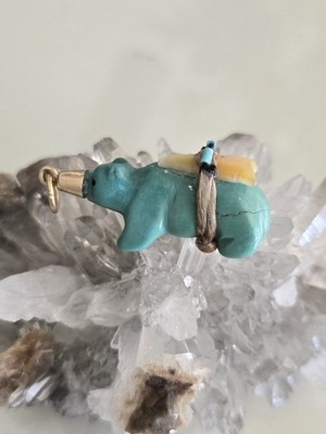 Vintage 14k Yellow Gold Native American Turquoise Pendant