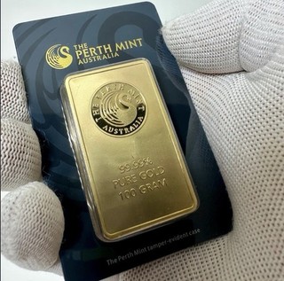 The Perth Mint Australia 100 Gram Gold Bar 99.99% Pure Gold Bar Shape