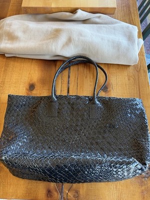 Italian Made Falor Brand Black Leather Tote Bag