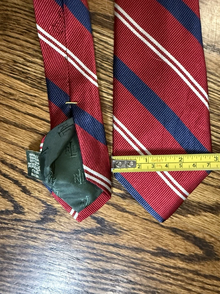 "Corbata Lauren Ralph Lauren roja azul marino a rayas Repp 100 % seda hecha a mano 3 1/2"" x 57""" Foto 2 de 3