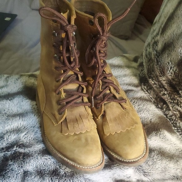 Reyme Brown Leather Kiltie High Lace Horse Mexico Boots Women Sz 24 7M US