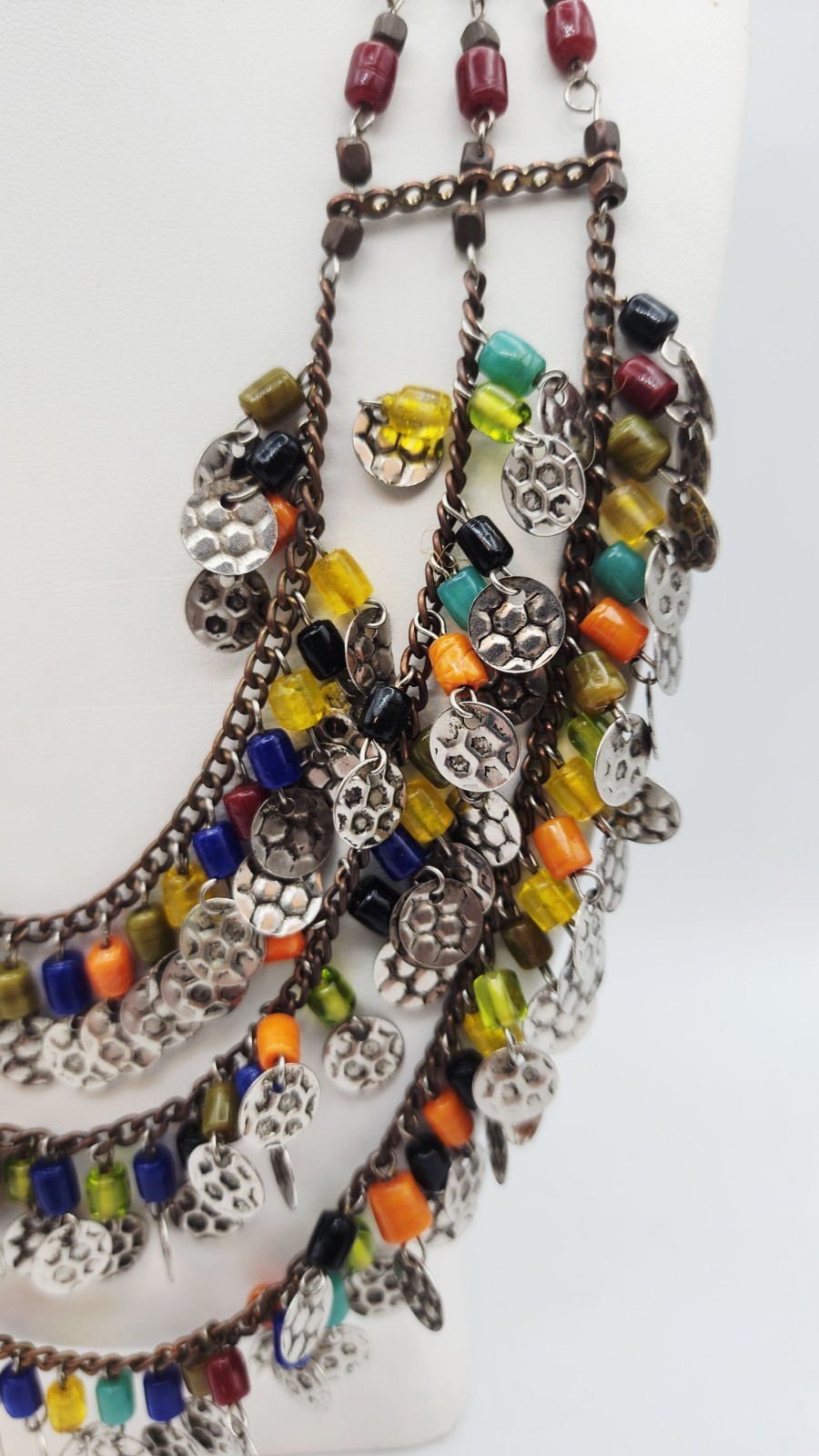 beaded coin style look dangle multiple strands ch… - image 2