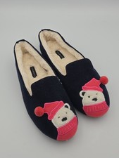Talbots Faux Fur And Flannel Slippers With Bear In Pink Size 10