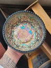 Very Scarce Black Amethyst Fenton Carnival Glass Two Flowers Pattern Rose Bowl