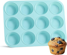 Silicone Muffin Pan, Regular Size 12 Cups Non Stick Cupcake Pan for Baking, Ligh