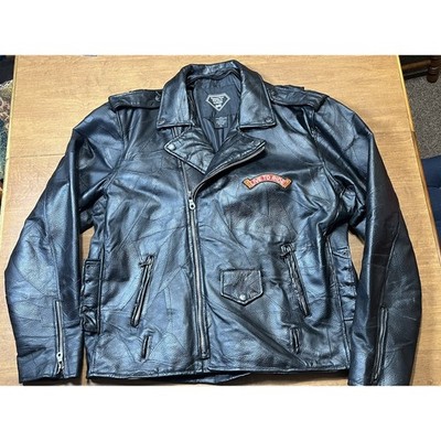 Diamond Plate Buffalo Leather Motorcycle Jacket w/ Harley Davidson Patches XL