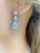 CZ Crystal Dangle Earrings Gift for Her Tear Drop Earrings Clearance Sale Weddin