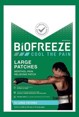 Biofreeze Pain Relief Patch, Cooling Menthol, Flexible, Large, 15 Patches!