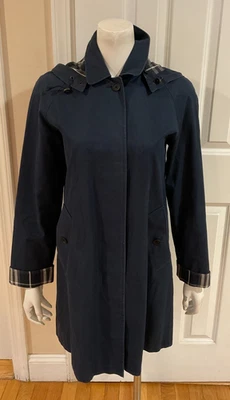 Burberry Women's Carmen Knee Length Navy Car Coat Sz 4