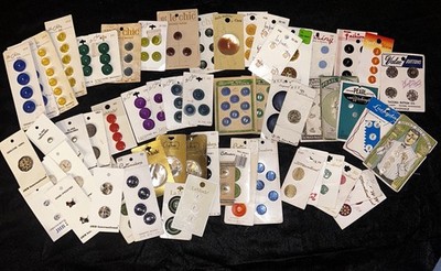 Vintage LOT Carded Buttons Plastic Metal Pearls Sewing Lansing Le Chic JHB +