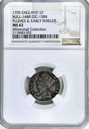 Great Britain (England) Anne 6 Pence 1705 NGC MS62