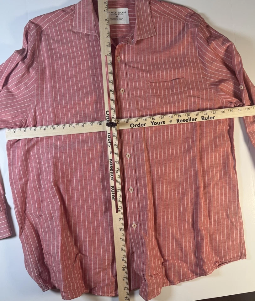 Camisa de lino Madison para hombre XL a rayas con botones manga larga relajada informal Foto 4 de 4