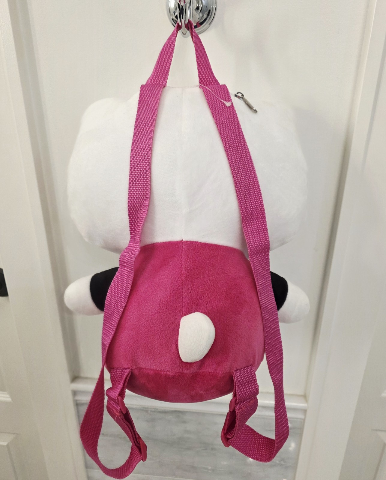 Sanrio Hello Kitty Soft White Plush Backpack Pink Outfit  Bow Straps Zip Pocket 