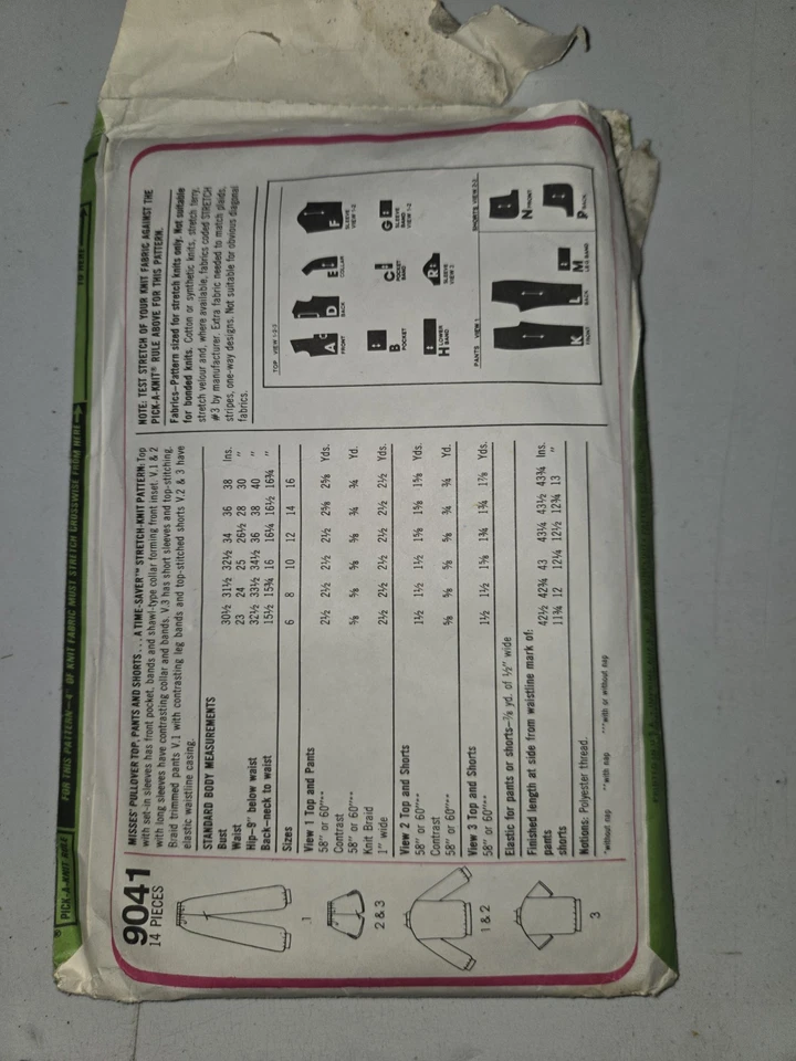 VTG Simplicity 9041 Pattern 1979 Sizes 8-10-12 Miss Athleisure Top Shorts Pants - Image 2 of 2