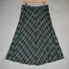 Ann Taylor Maxi Skirt Women's 10 Green Multi Lined Plaid A-Line Modest Preppy