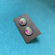 Mermaid/Dragon/Fish Scales Stud Earrings Iridescent Cabochon Handmade