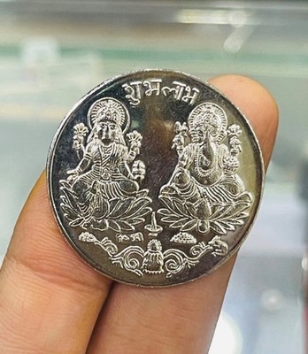 Shri Ganesh Lakshmi - 999 Silber Plated Coin Sikka Idol Puja Pooja Yantra Hindu