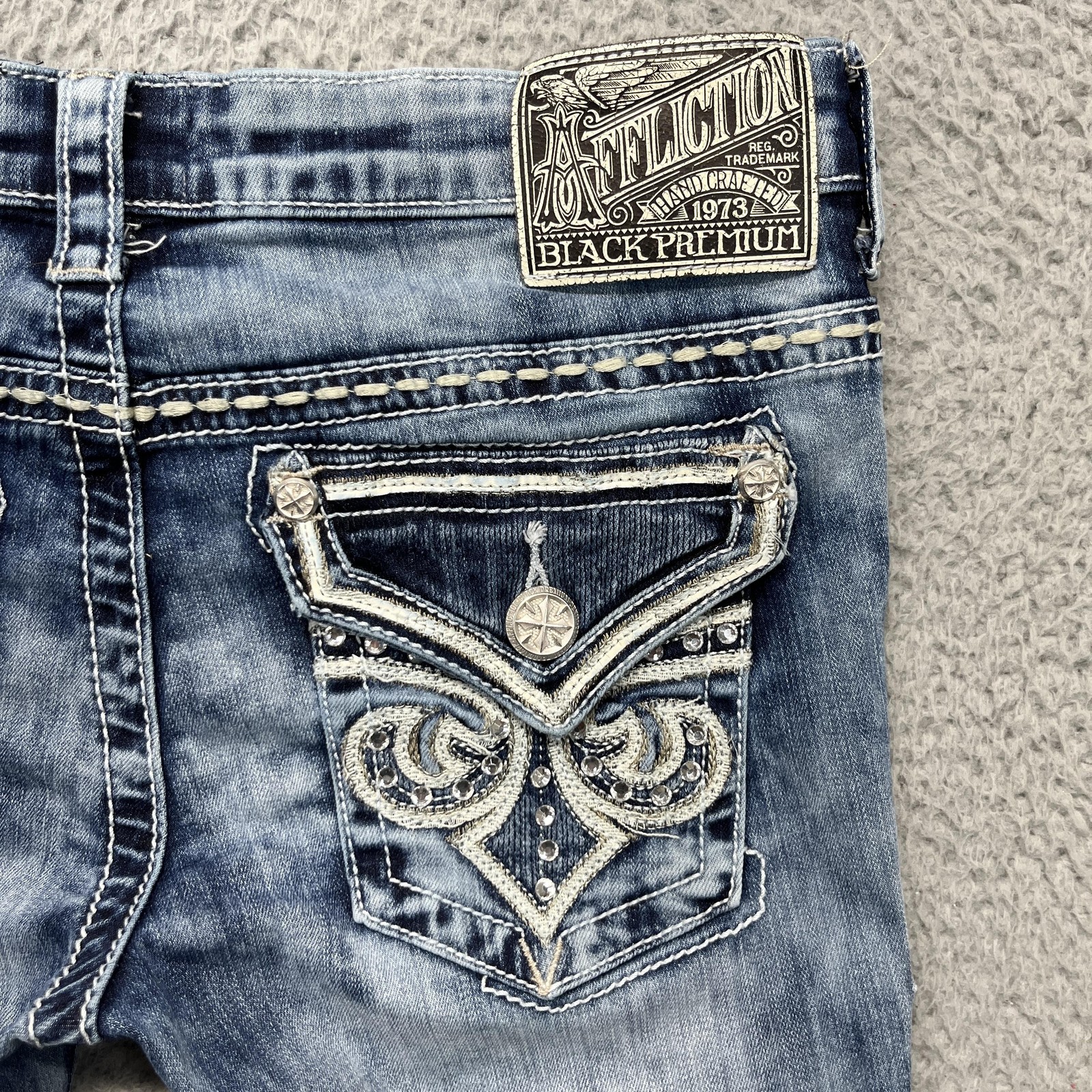 Womens 30 Blue Low Rise Bootcut Rhinestone Embellished