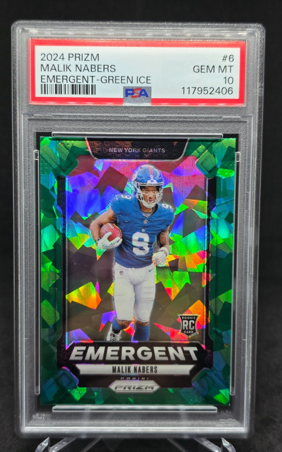 2024 Panini Prizm - Malik Nabers #6 Emergent Green Ice Prizm (RC) PSA 10 Gem!