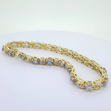 14ct Gold Tanzanite & Natural Diamond Line Bracelet, 7 Inch, 11.51g