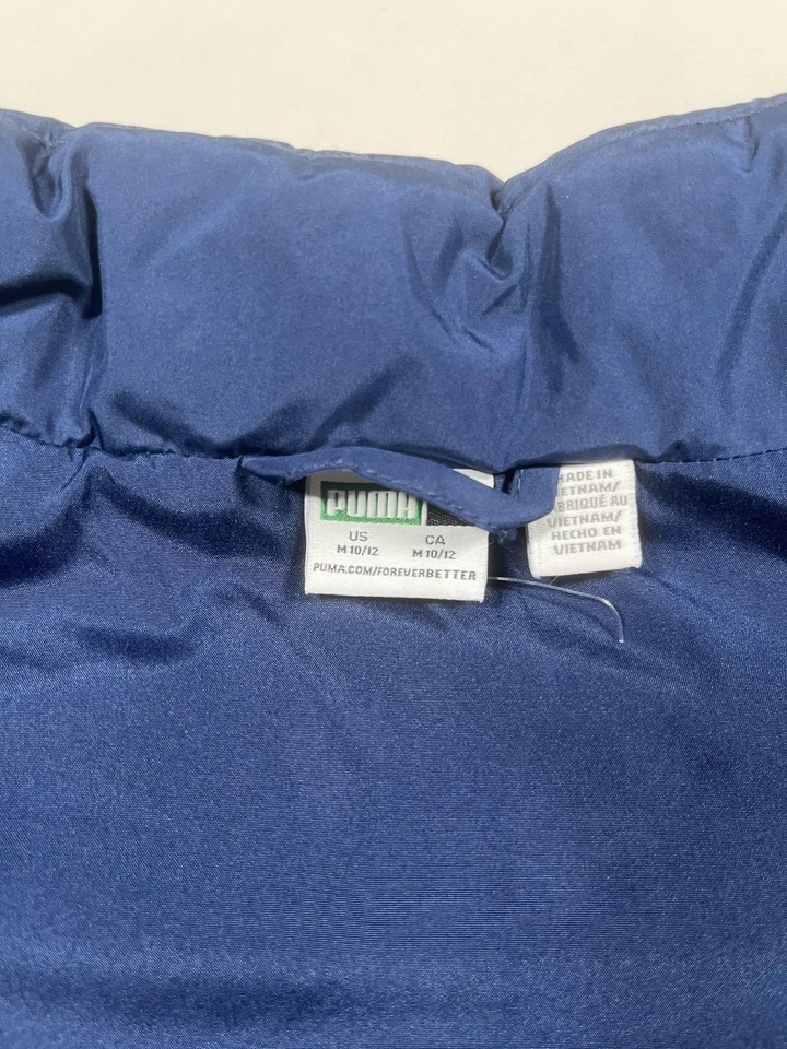 Chaleco Puma Puffer Juvenil Mediano 12 Azul Acolchado Cremallera Completa Ligero Amarillo Logo Foto 3 de 4