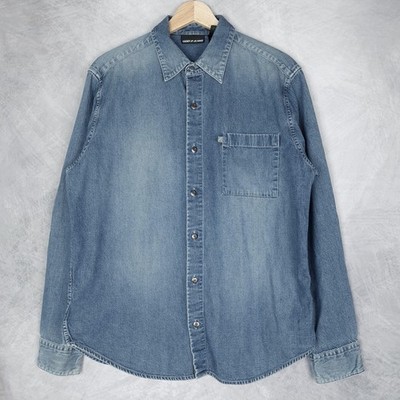 Vintage DKNY Jeans Shirt Mens Medium Blue Denim Long Sleeve Button Up Y2K
