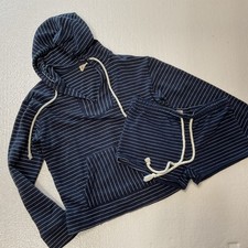 Lagaci Women  s 2 Piece Blue Striped Matching Lounge Set Hoodie and Shorts Size M