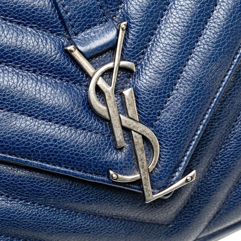 Borsa a tracolla Saint Laurent YSL Monogram College catena pelle blu usata