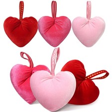 6 Pcs Valentines Hanging Heart Ornaments Handmade Velvet Hearts Gifts 4.3 Inc...