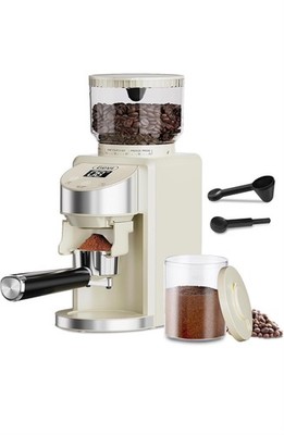 Gevi Conical Burr Coffee Grinder, Adjustable Burr Mill Off White WORKS